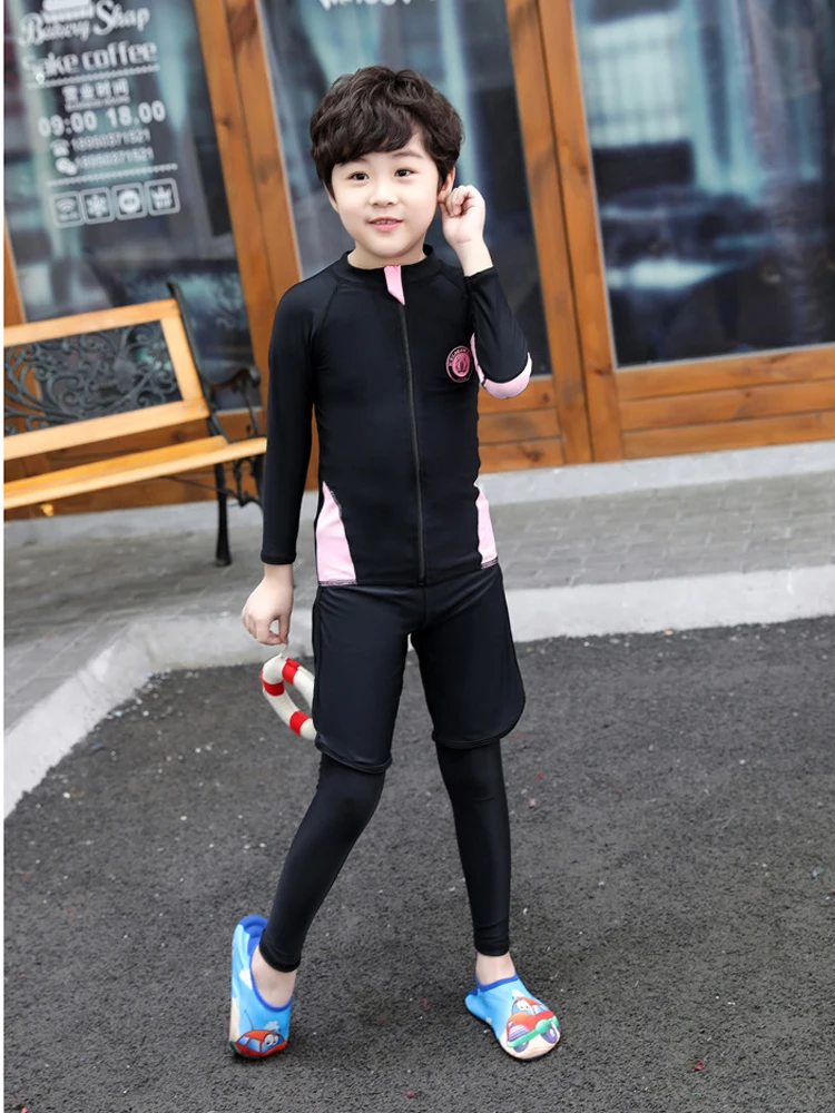 Kids/Toddler Three-Piece Long Sleeve Swimsuits Rash Guard Bathing Suit Swim Shirt+Pants+Shorts Full Body Sun Protection Wetsuits