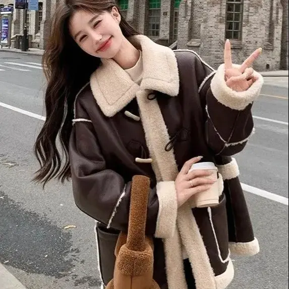 

Korea Retro Imitation Suede Fur One-Piece Lambswool Coat Women Winter New Plus Velvet Thickened Fur Coat