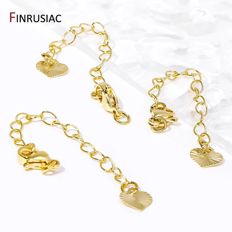 

70mm 14K Gold Plated Heart Extension Chain Brass Metal Necklace Bracelet Tail Extended Chains For DIY Jewelry Making Supplies