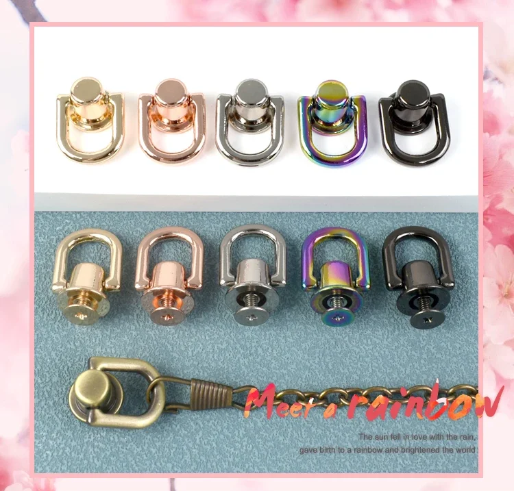 4/10/20Pcs 10mm Metal D Ring Screw Rivet Stud Bag Side Hanger Strap Chain Connector for Handbag Purse DIY Hardware Accessories