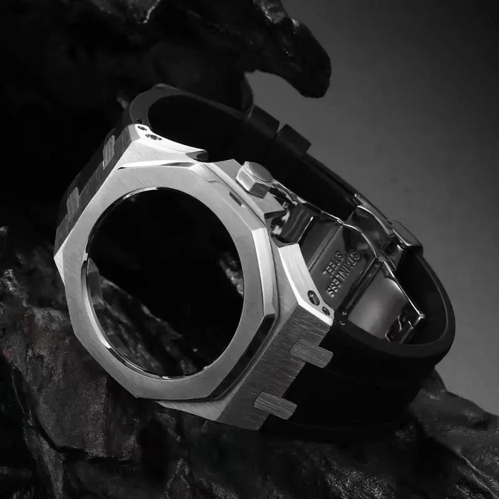 GEN4 Casioak GA2100 طقم عصري ل G-SHOCK GA2100/GA2110 GAB2100 حاوية من الفولاذ المقاوم للصدأ الحافة شريط مطاطي استبدال طقم تجديد وزارة الدفاع