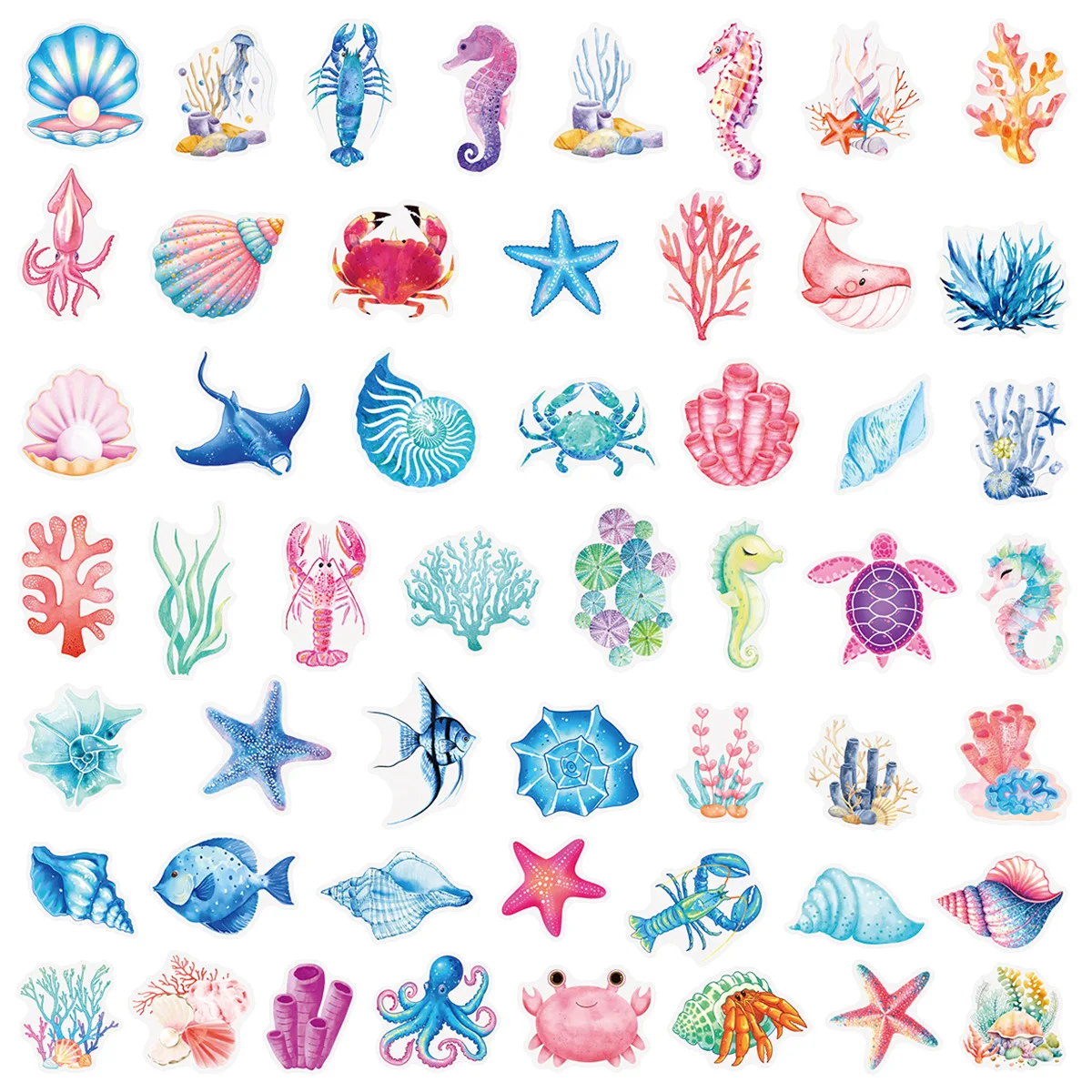 50Pcs Transparent Psychedelic Ocean Coral Shell Waterproof Stickers for Journal Phone Case Laptop DIY Decoration