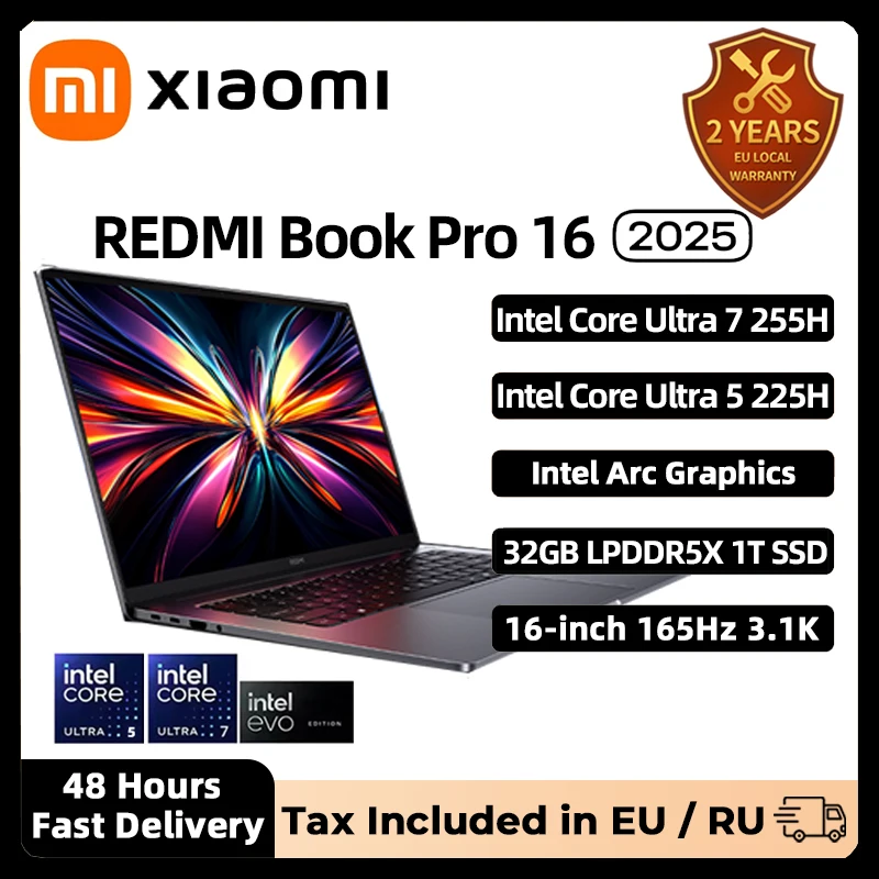 Xiaomi REDMI Book Pro 16 2025 Laptop Ultra 7 255H/Ultra 5225H Intel Arc Graphics 32GB LPDDR5X 1T SSD 16-calowy ekran 165 Hz 3.1K