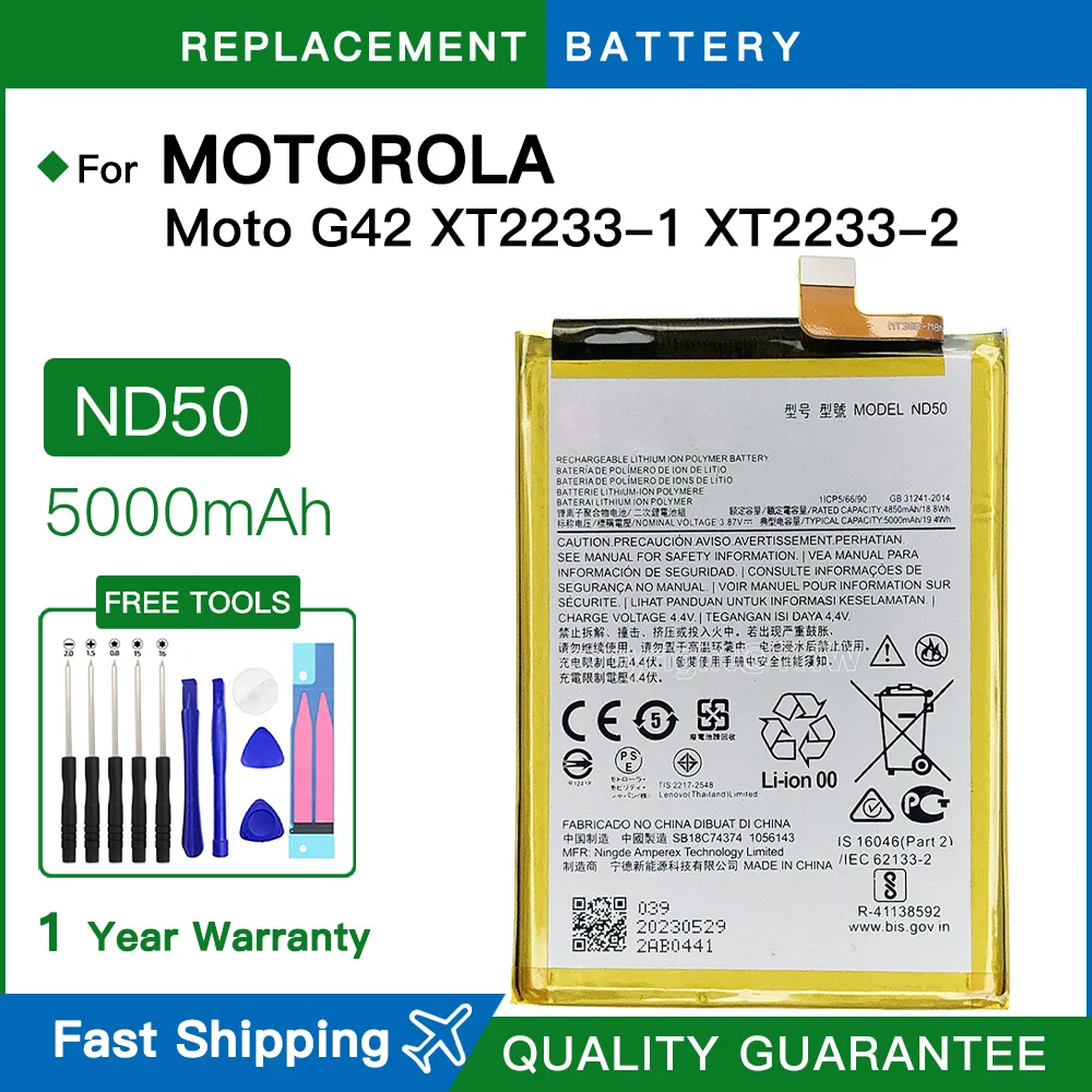 Nueva batería genuina ND50 de 4800mAh para Motorola MOTO G42 XT2233-1 XT2233-2 baterías de teléfono + herramientas de repuesto
