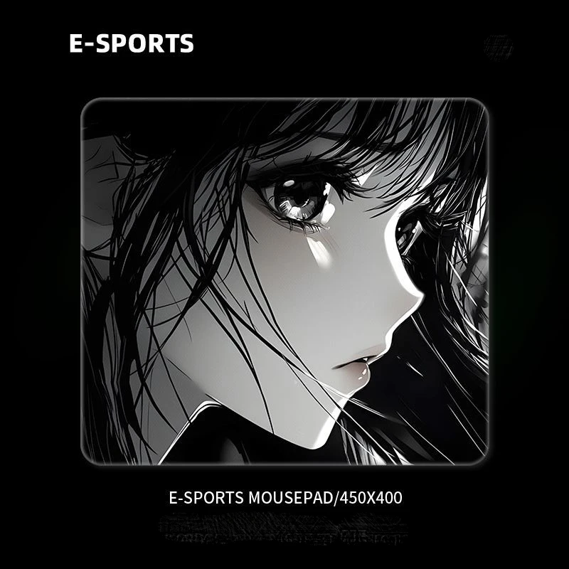 

Милая девушка с черно-белым профилем, стеклянный коврик без запирающихся краев, коврик для мыши, коврик для компьютерной мыши, коврик для домашнего офиса, студенческий настольный коврик для ПК