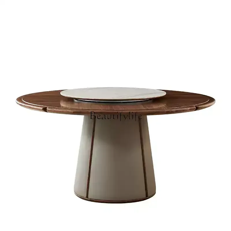 

North American black walnut solid wood round dining table Italian minimalist log retro home dining table