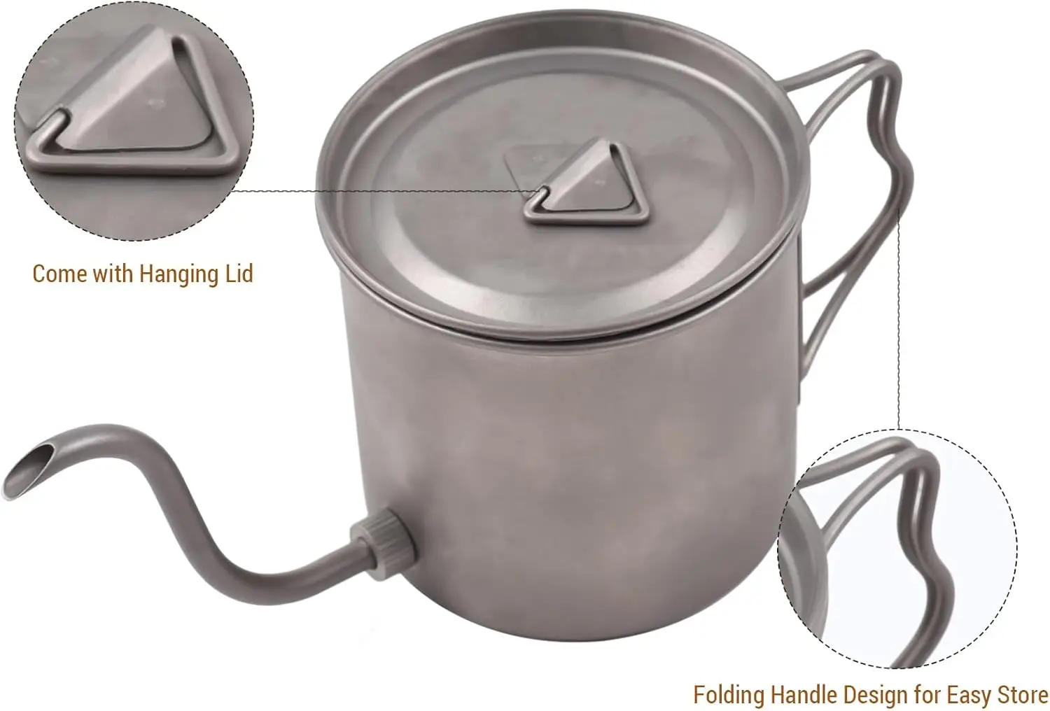 Titanium Pour Over Kettle 400ml Gooseneck Coffee Pot Removable Spout Folding Handle Camping Outdoor Brew Kettle Accessory
