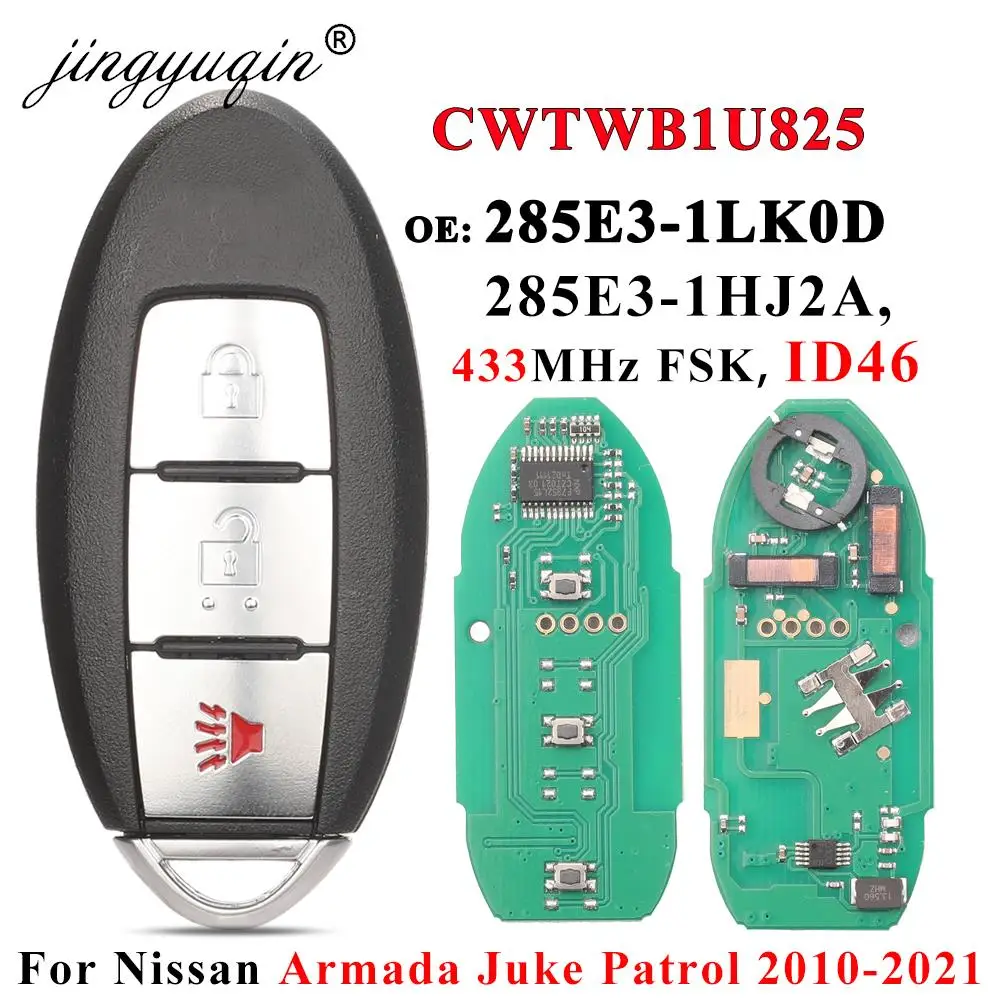 jingyuqin CWTWB1U825 /CWTWB1U773 For Nissan Armada Juke Patrol 2010-2021 Cube 433MHz Remote Smart Key Fob 3BTN ID46 285E3-1LK0D