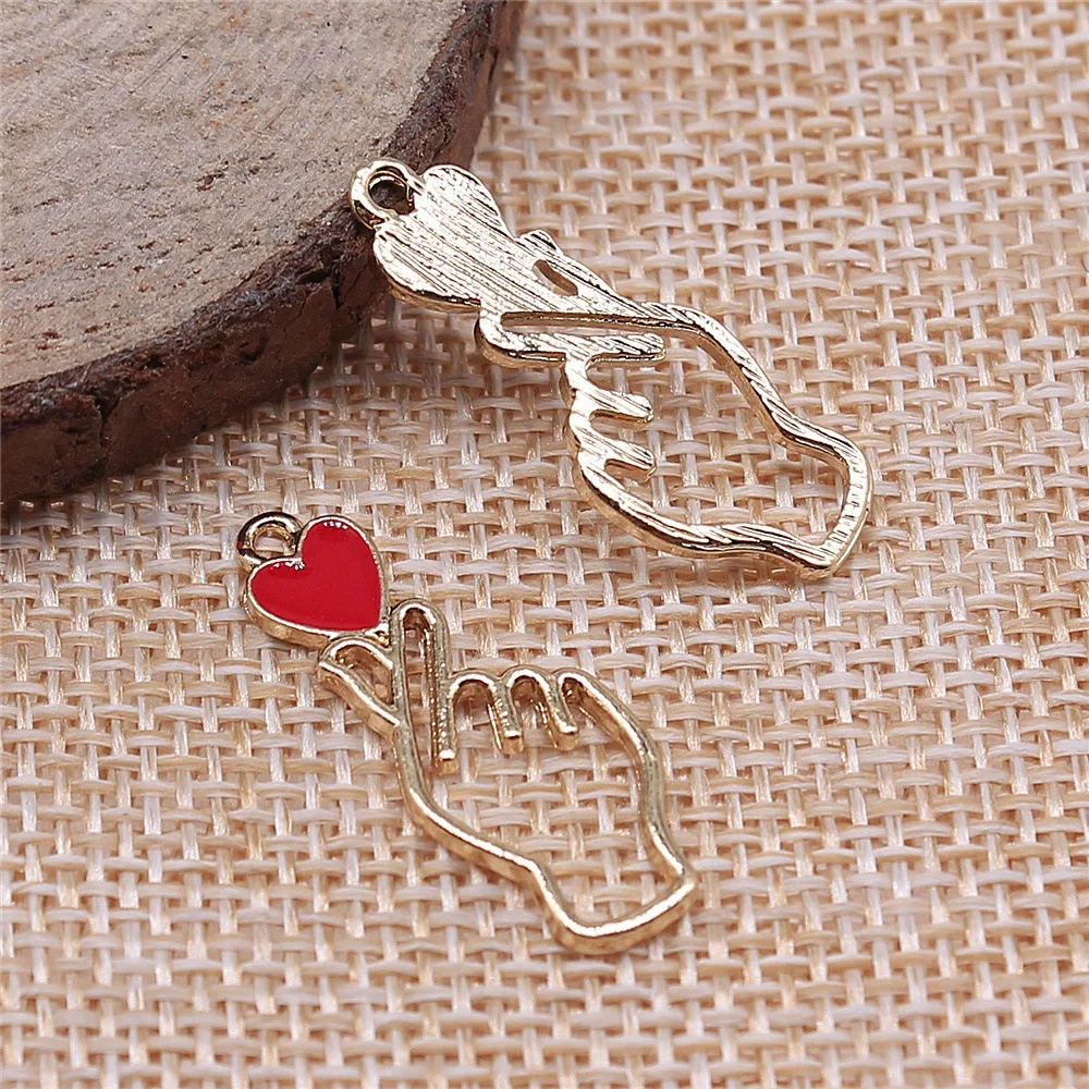 10pcs 10x28mm(0.39x1.1inch) KC Gold Color Love Heart Gesture Charms Bulk DIY Jewelry Accessories