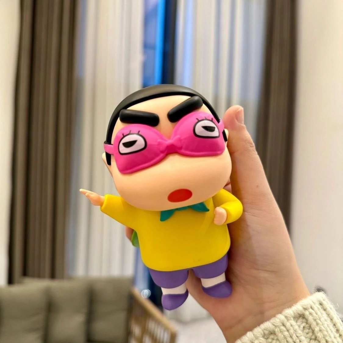 New 12cm Superman Crayon Shin-Chan Anime Figures Eye Mask Shin-Chan Pvc Statue Cute Handmade Desktop Decoration Model Toy Gift