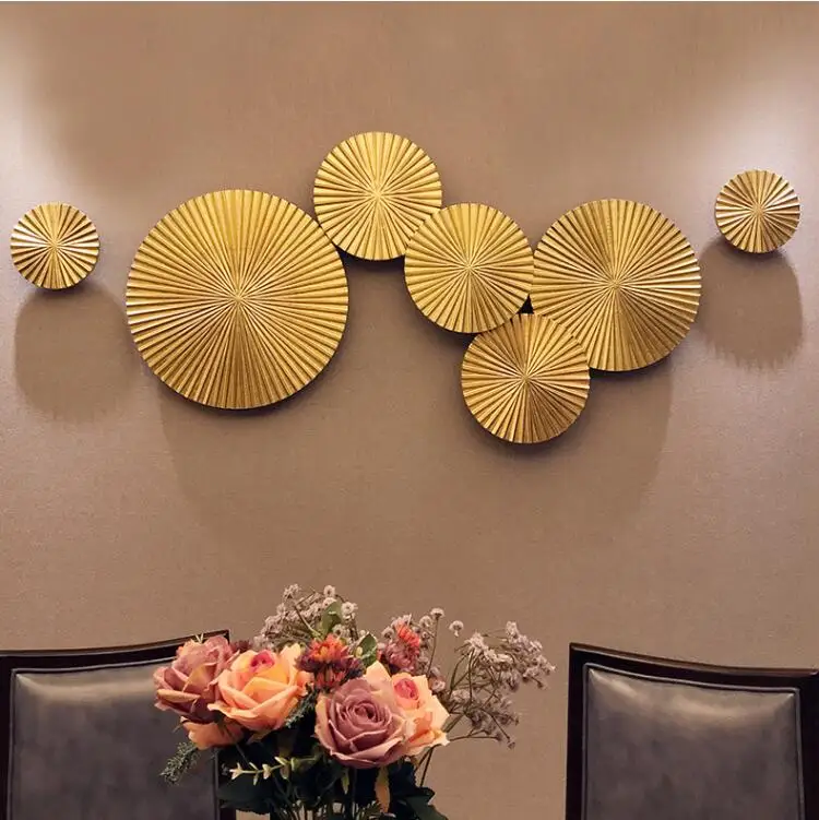 Modern Wood Gold Round Shape Wall Mural Ornaments Home Livingroom Sticker Sofa Background Hanging Crafts Decoration