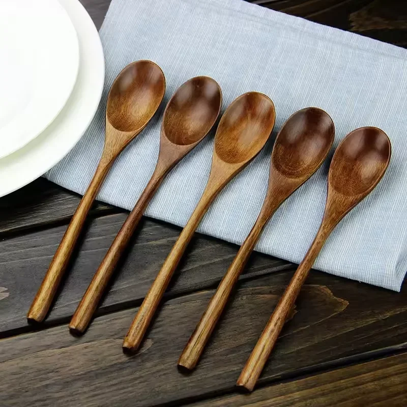 6Pcs Wooden Spoons Set, Kitchen Utensils for Soup, Dessert & Dinner Serving, Wood Cutlery image 3