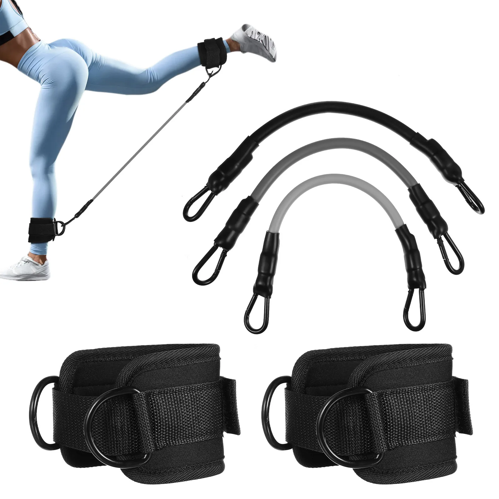1Set Ankle Resistance Bands with Cuffs Tpe Material for Glute Hamstring Calves Workout Booty Training Kickback Leg Strengthener