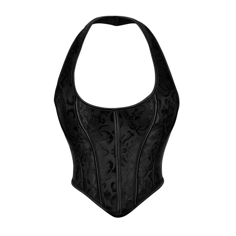 

New corset vest court retro Black Hanging Neck Women Bra Support embroidery Sexy Shaping Top breasted back straslimming bustie