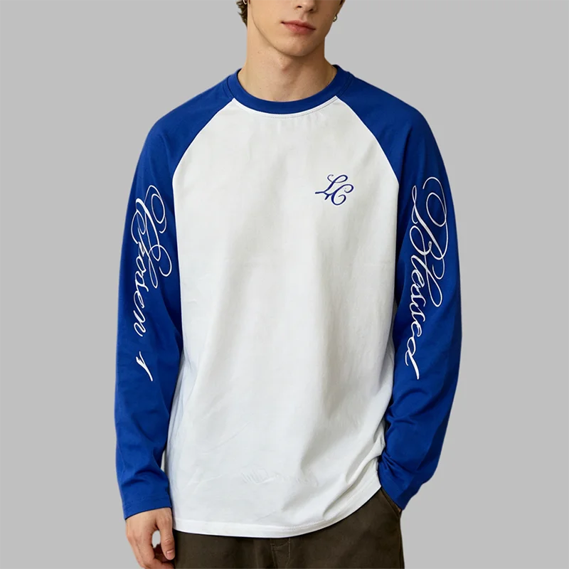 Men's Y2K Streetwear Long Sleeve T-Shirt Blue White Raglan Sleeve Chosen Print Casual LC Monogram Crewneck Top Summer New ﻿