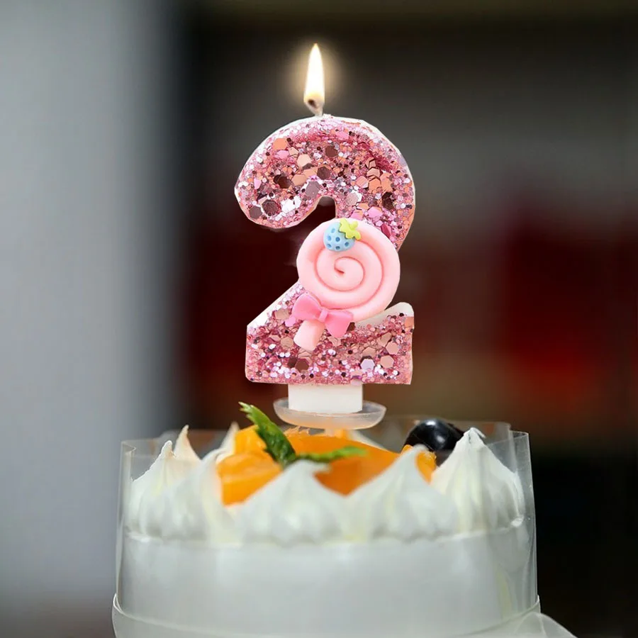 1pc Large 0-9 Numbers Pink Lollipop Birthday Candles DIY Cake Decoration Gifts for Girl Festival Wedding Party Candles