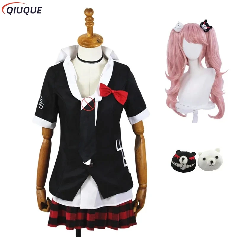 

Junko Enoshima Cosplay Danganronpa Costume Anime Dangan Ronpa Cosplay School Uniforms Monokuma Hairpins Women Girl Outfit Suit