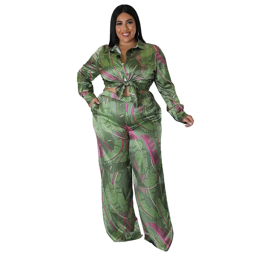 L-4XL Plus Taille Deux Pièces Ensembles pour Femmes Africaines Vêtements 2024 Mode Impression À Manches sulfAt Top et Large Jambe Pantalon Costumes