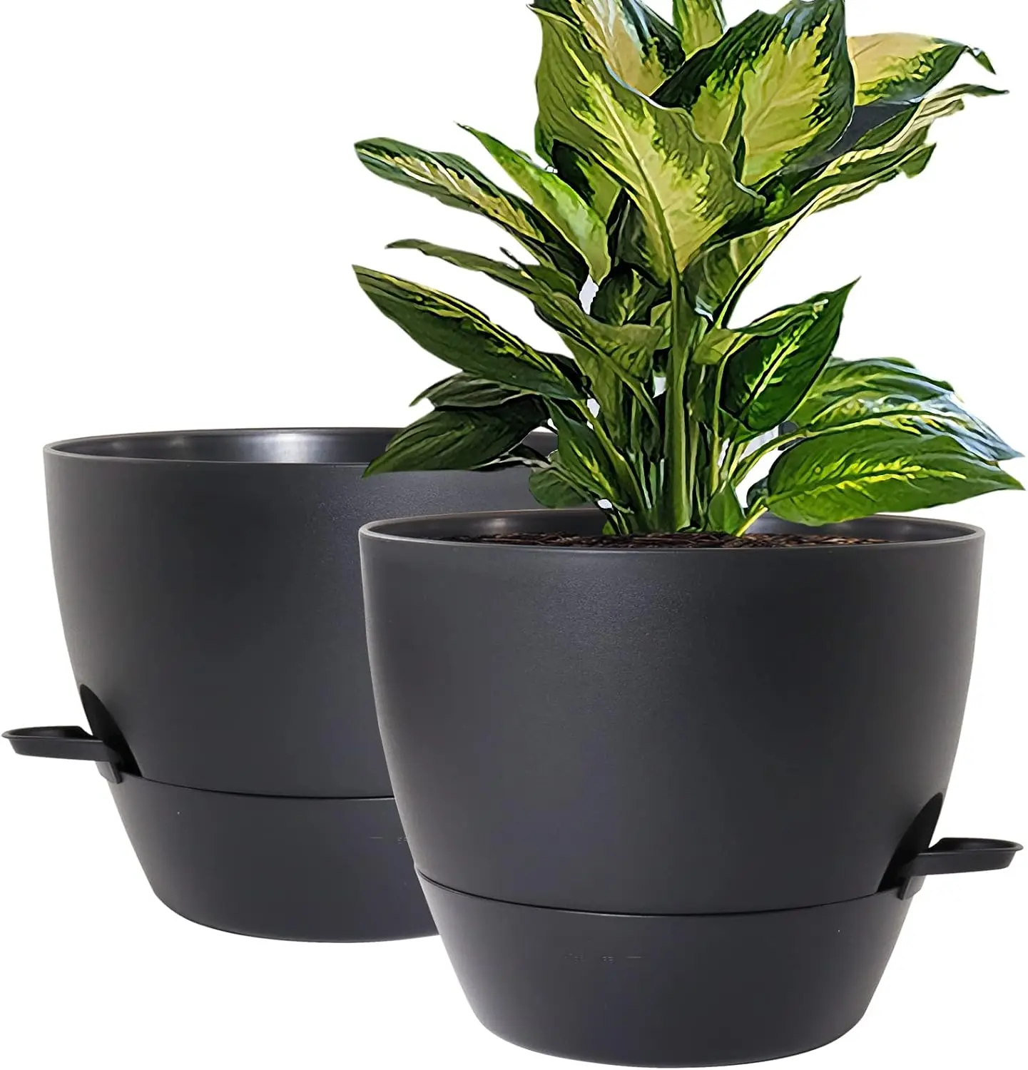 

10 inch Self Watering Planters, 2 Pack Large Plastic Plant Pots with Deep Reservior and High Drainage Holes for Indoor O