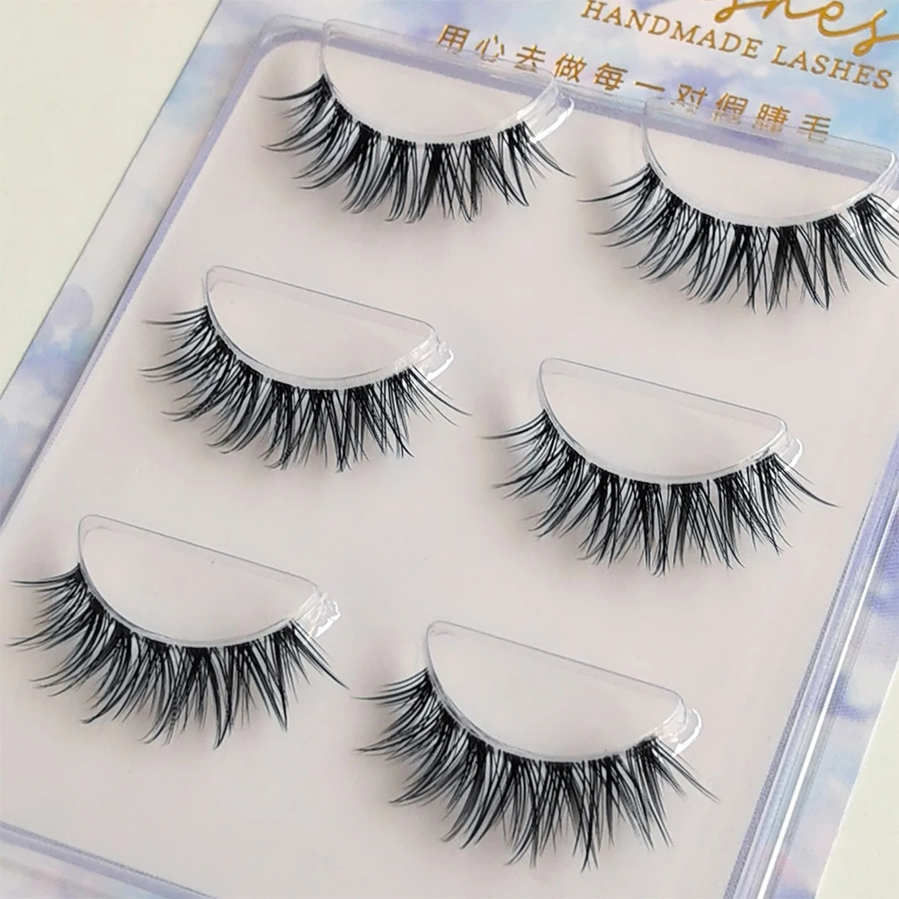 수제 천연 인조 속눈썹 투명 밴드 재사용 가능한 인조 속눈썹 검정 풍성한 두꺼운 가짜 속눈썹 속눈썹 연장