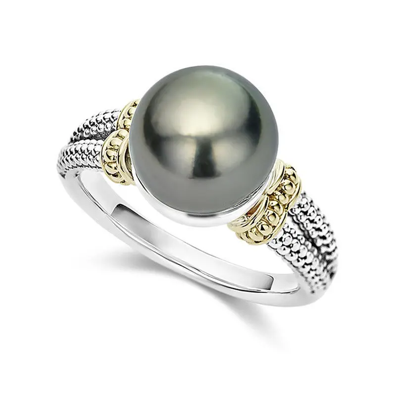 

S925 Silver color Ring for Women Bizuteria Wedding Anillos De diamond Gemstone silver 925 jewelry Grey Pearl Ring women