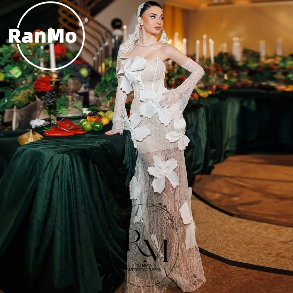 

Изысканное кружевное свадебное платье Ranmo с аппликацией, 3D цветами, перчатками, без рукавов, силуэт «русалка», свадебное платье Corest, Vestido de novia 2026