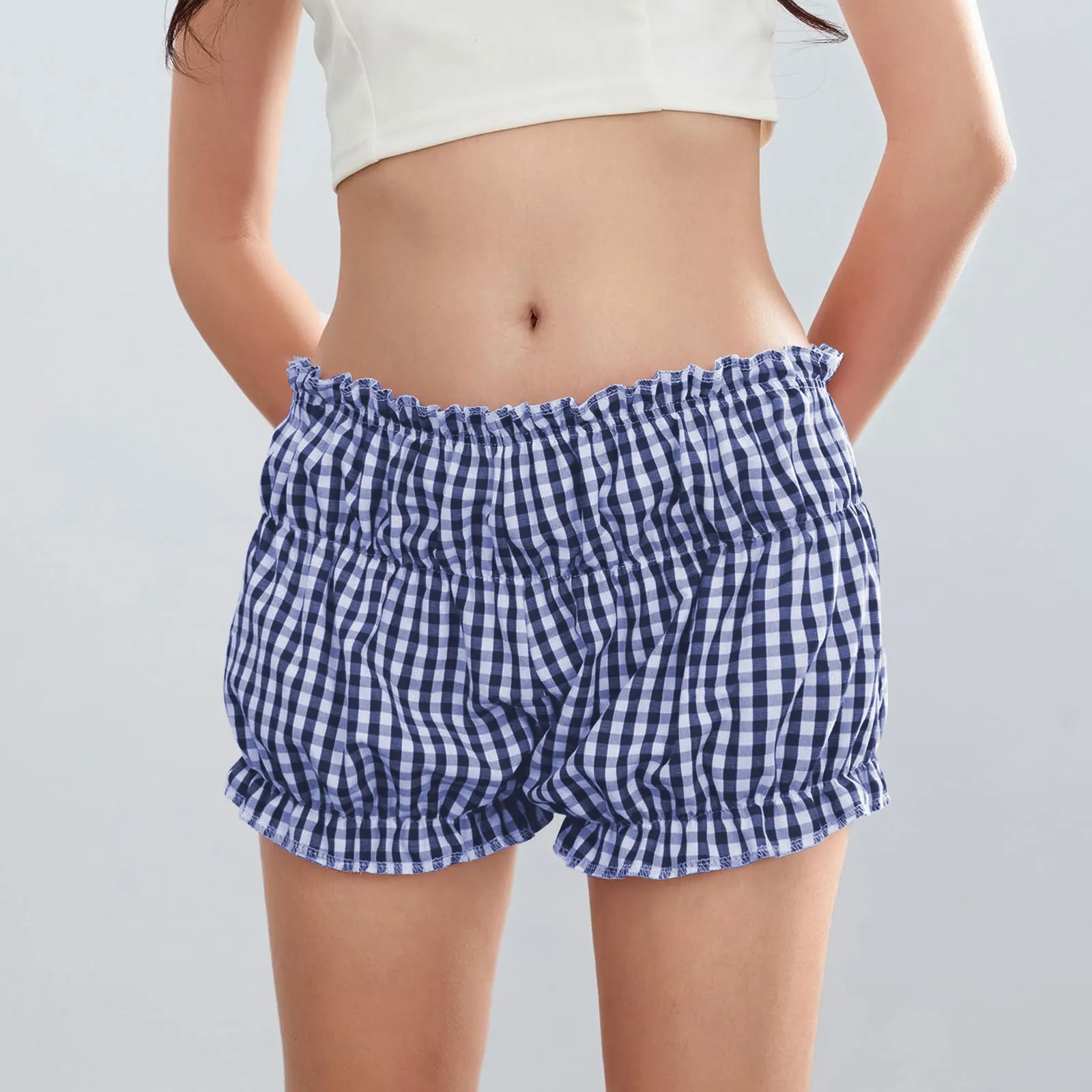 Ladies Casual Fashion Comfortable Bloomers Women Sexy Low Waist Plaid Shorts Famale Multi Color Option Sleepwear Pants