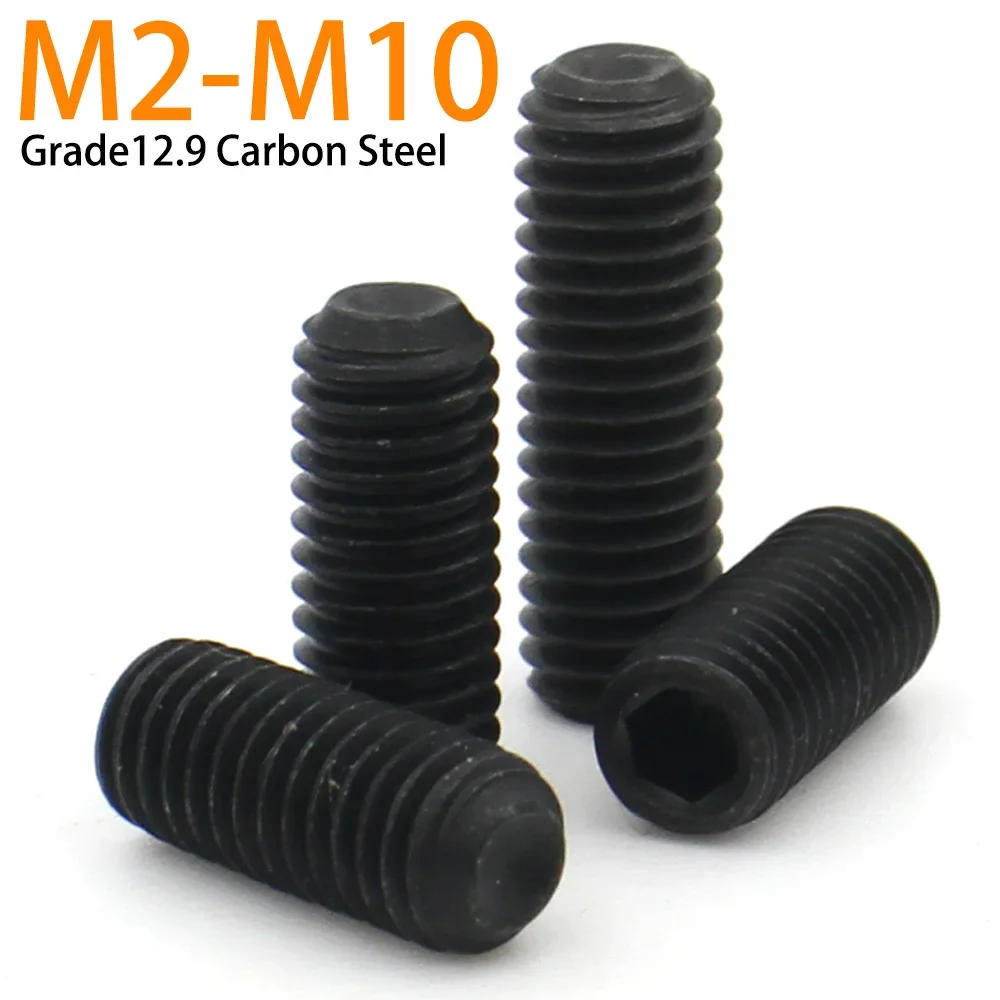 10pcs M2 M2.5 M3 M4 M5 M6 M8 M10 Grade 12.9 Carbon Steel Hexagon Hex Socket Headless Cup Point Concave End Set Grub Screw Bolt