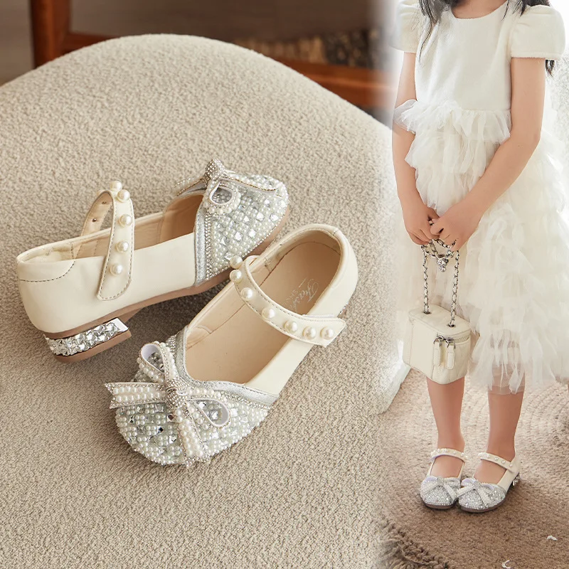 Kids Girls Sandals Fashion Sequins Rhinestone Performance Bow Girls Princess Baby Children Flat Sandals Size 21-36