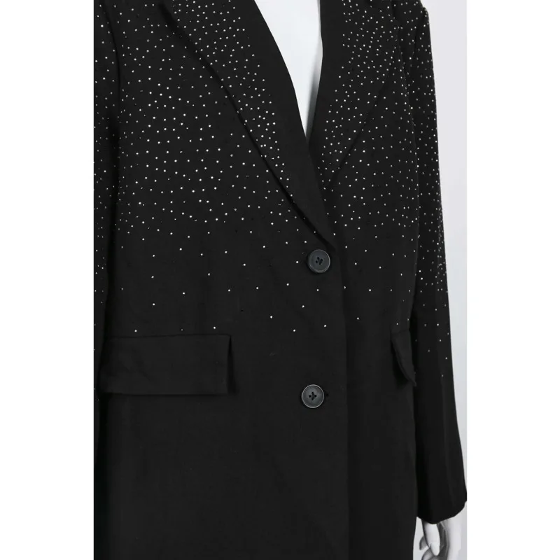 KWTX Damen-Blazer, einfarbig, schwer verziert, 2-Knopf-Revers, elegant, luxuriös, Designer, SS25-Mode