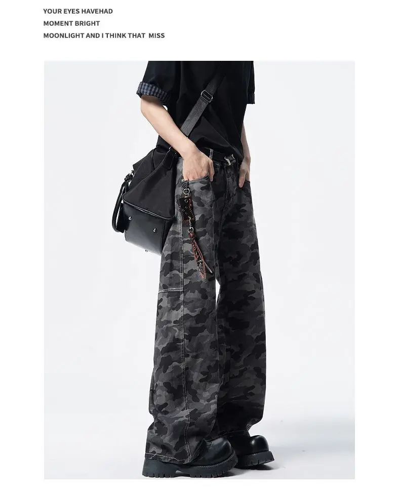 الأمريكية شارع العليا السراويل التمويه للجنسين تقسم منحني سكين السراويل الرجال الشارع نمط الجينز القوطية الرجال السراويل Y2K الملابس