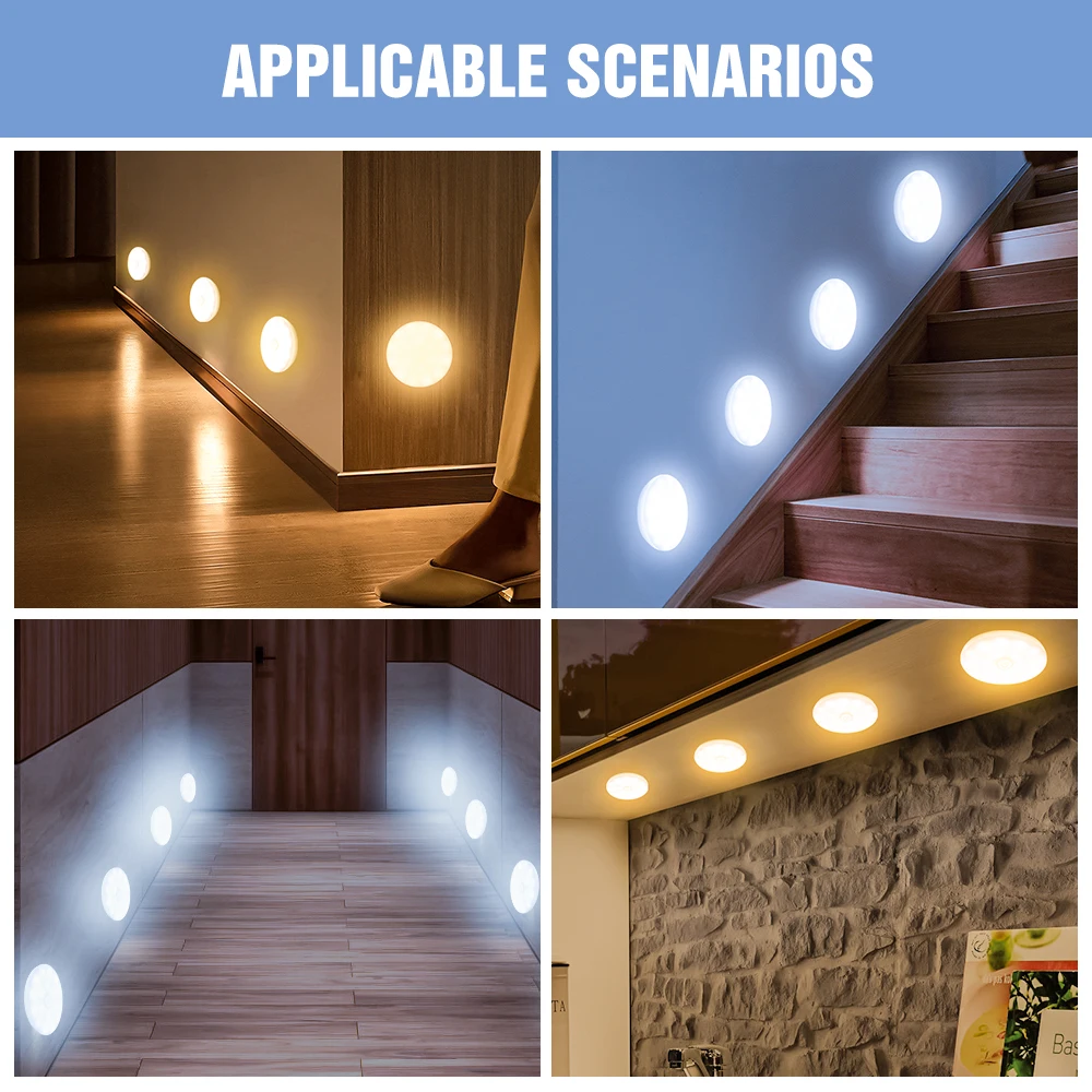 LED Night Light Modern Round Wall Lamp Corridor Stairs Bedroom Bedside Decoration Lights AAA Battery Powered With Remote Control