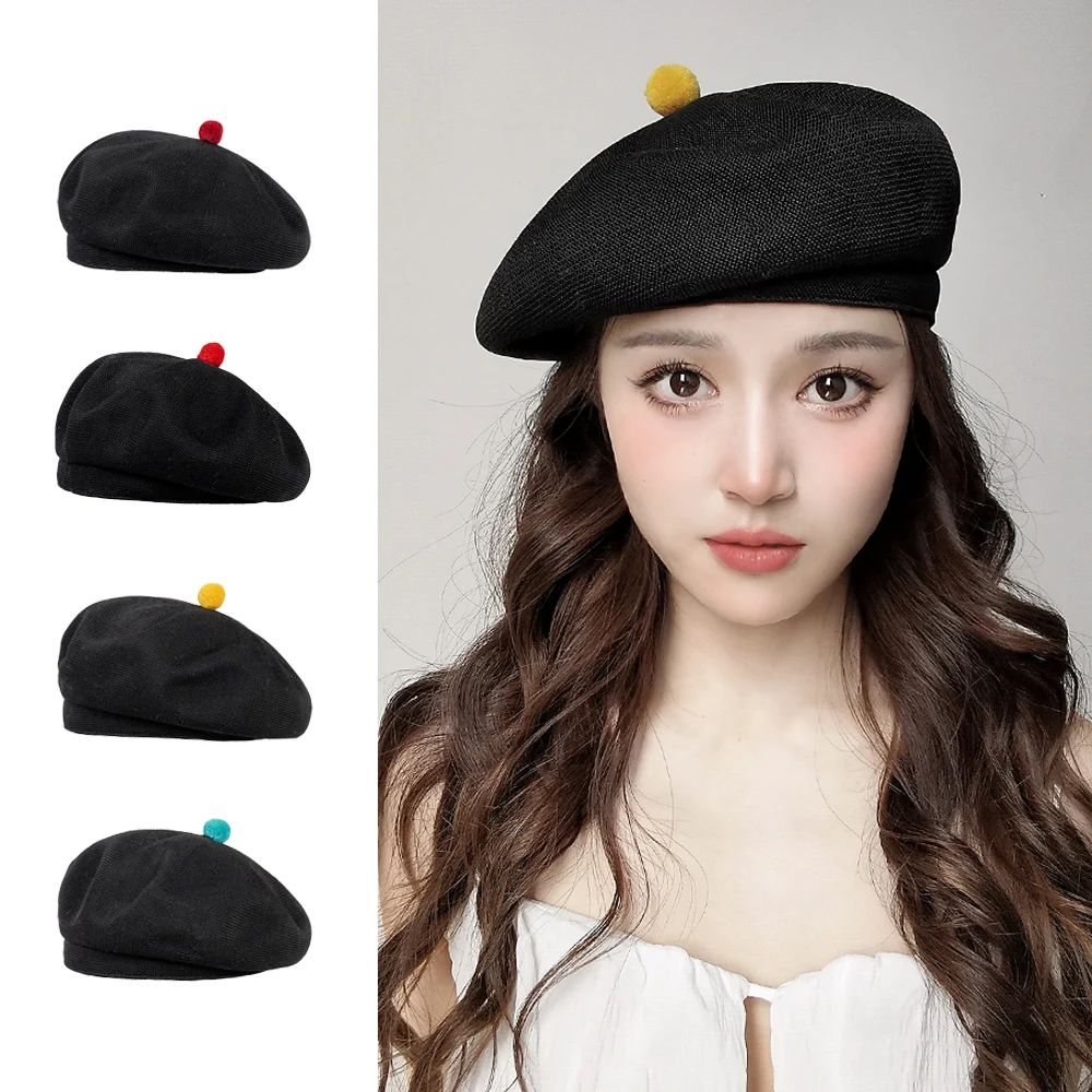 

Women Knitted beret with ball lovely beret hat for girl