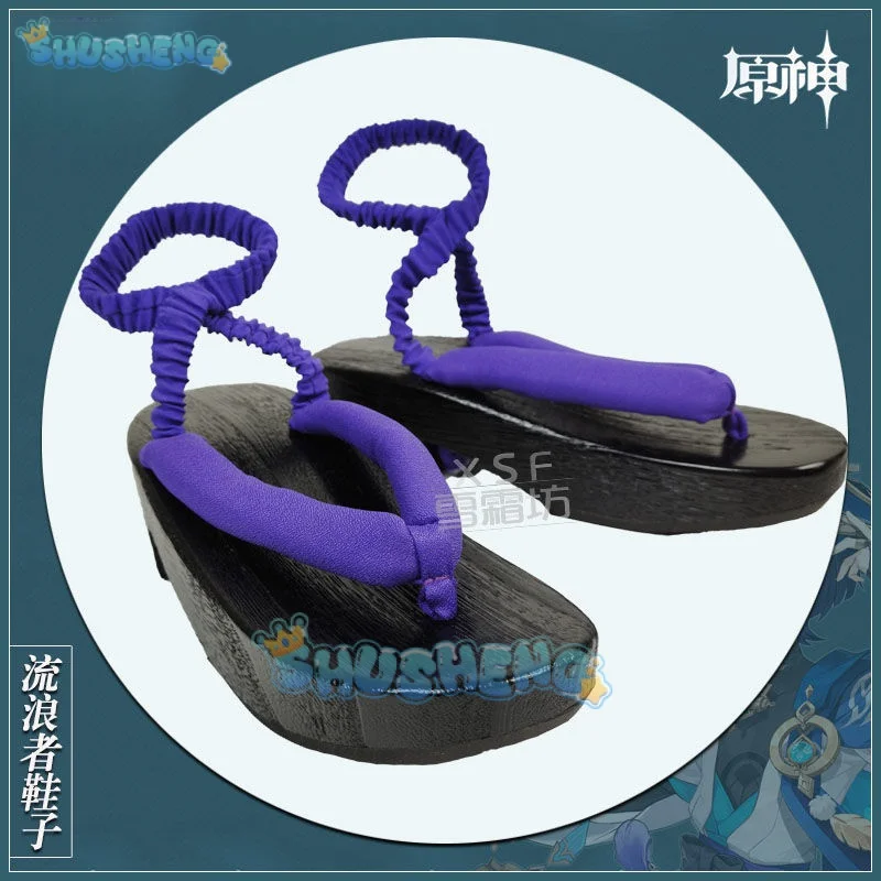 Genshin kostum Cosplay Impact Cosplay pengembara korektor Scaramouche The Fatui harbr Cos sepatu Geta Clog