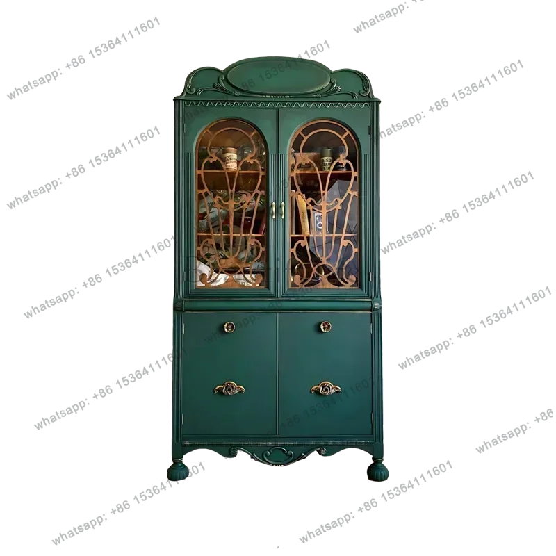 

French Wine Cabinet Living Room Wall Display Solid Wood Carved Dining Side Cabinet Partition Storage Side Cabinet