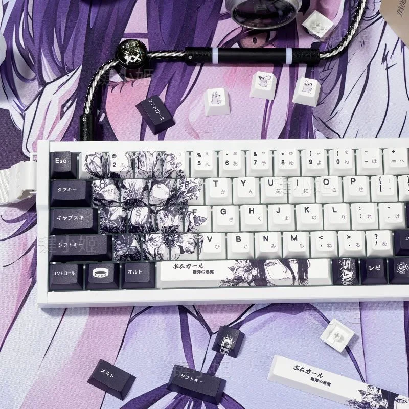 Reze Keycaps بالمنشار رجل موضوع أنيمي PBT صبغ sub 123 مفاتيح لوحة المفاتيح أغطية المفاتيح الكرز الشخصي قبعات المفاتيح للوحة المفاتيح الميكانيكية
