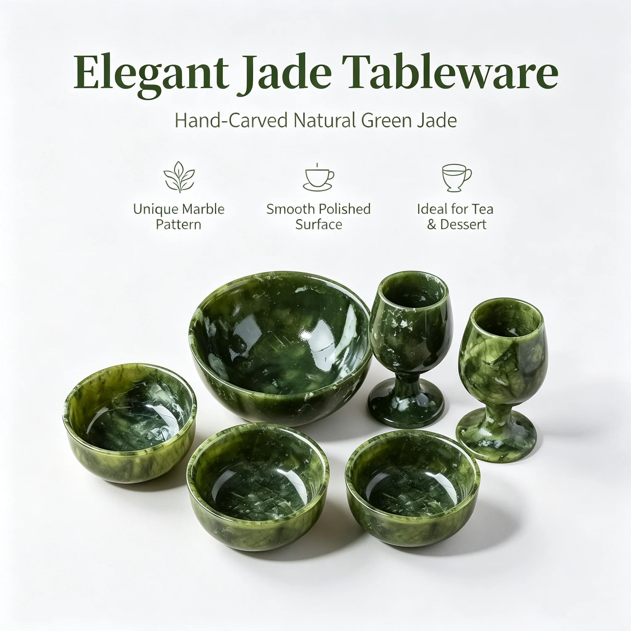 1PC Handmade Natural Green Jade Tableware, Serpentine Stone Bowl Goblet, Altar Offering Vessel, Tea Decor Ornament