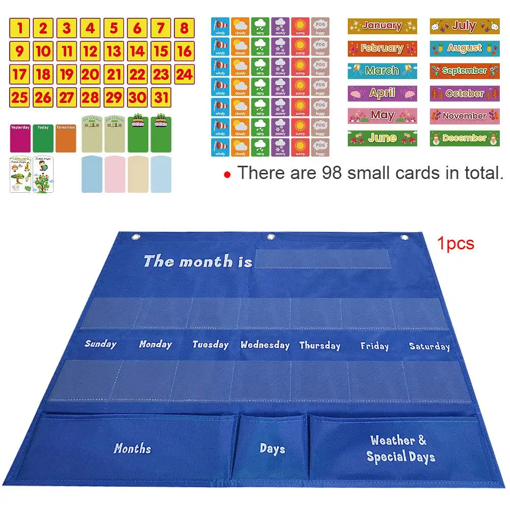 WOWFU-Calendario per bambini Primo calendario settimanale Bambini Data Meteo Grafico tascabile cognitivo Borsa da appendere