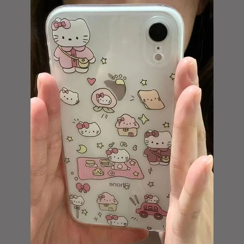 New Camp Hello Kittys IPhone 16 Case Cute 13 14 Cartoon Transparent  Anti Slip X Silica Gel 12 Ultrathin 11 Soft Shell Girl Gift