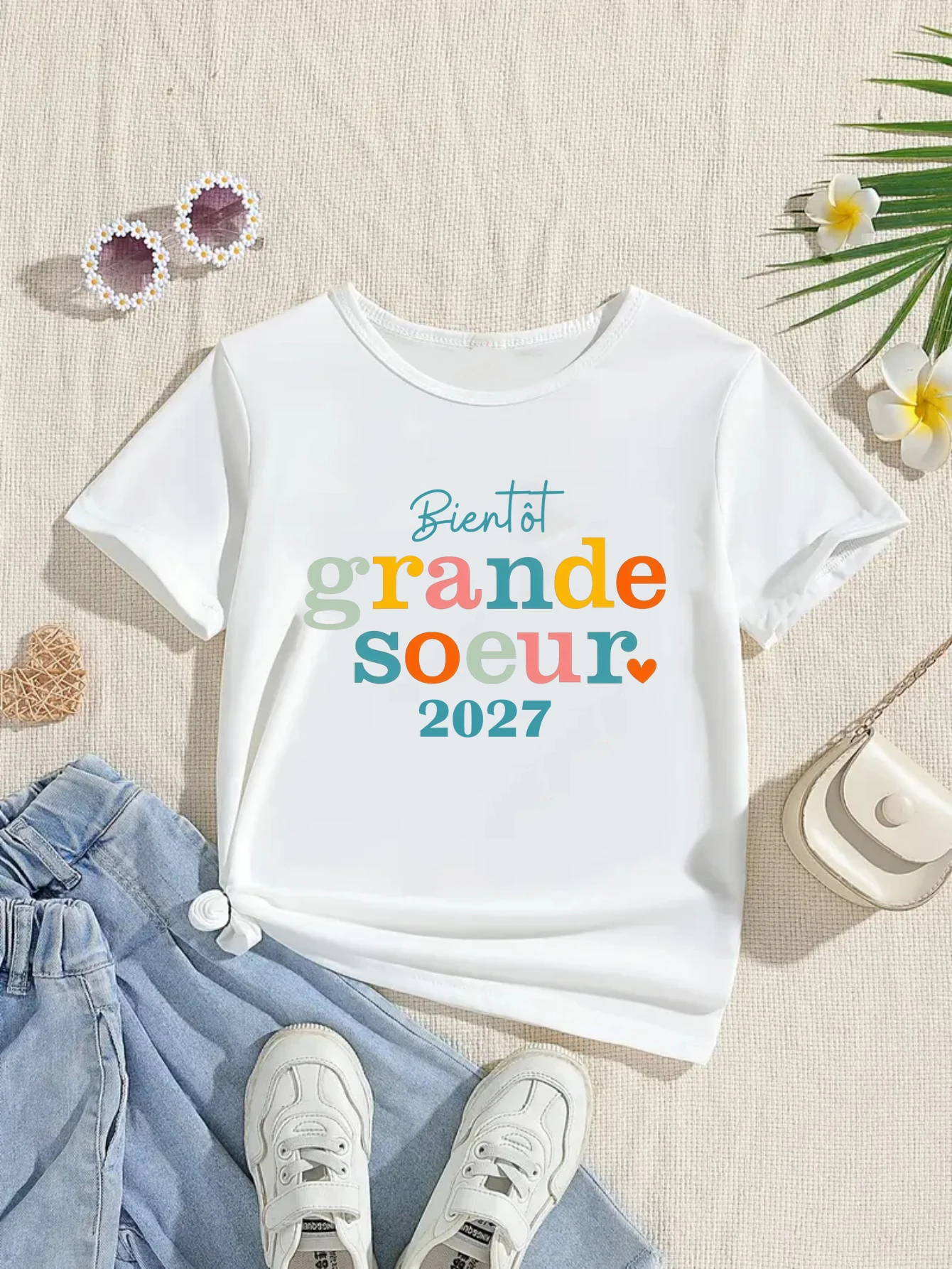 Soon Big Sister 2027 Letter Printed T Shirt Girls Girls Pregnancy Announcement T-Shirt Kawaii Kids Clothes