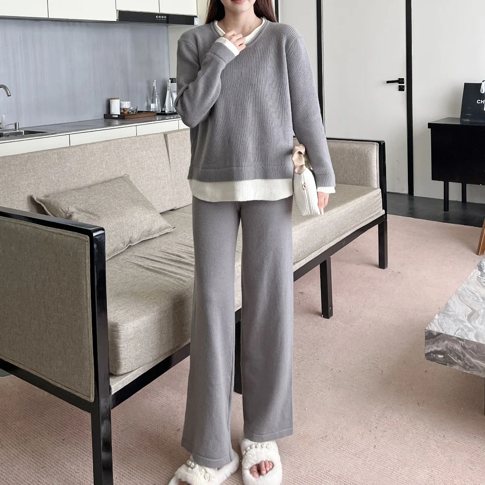 Winter Knitwear Korean Style Women\'s Clothing New In Matching Sets Sweater Pullover Pants Set Woman 2 pieces Chic Elegant Casual