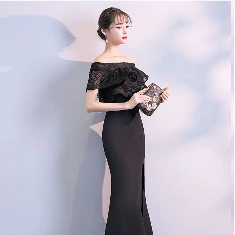 DongCMY Luxury Evening Dresses 2024 New Sexy One Line Shoulder Ruffles To Slimming Bag Buttock Slit Formal Dresses