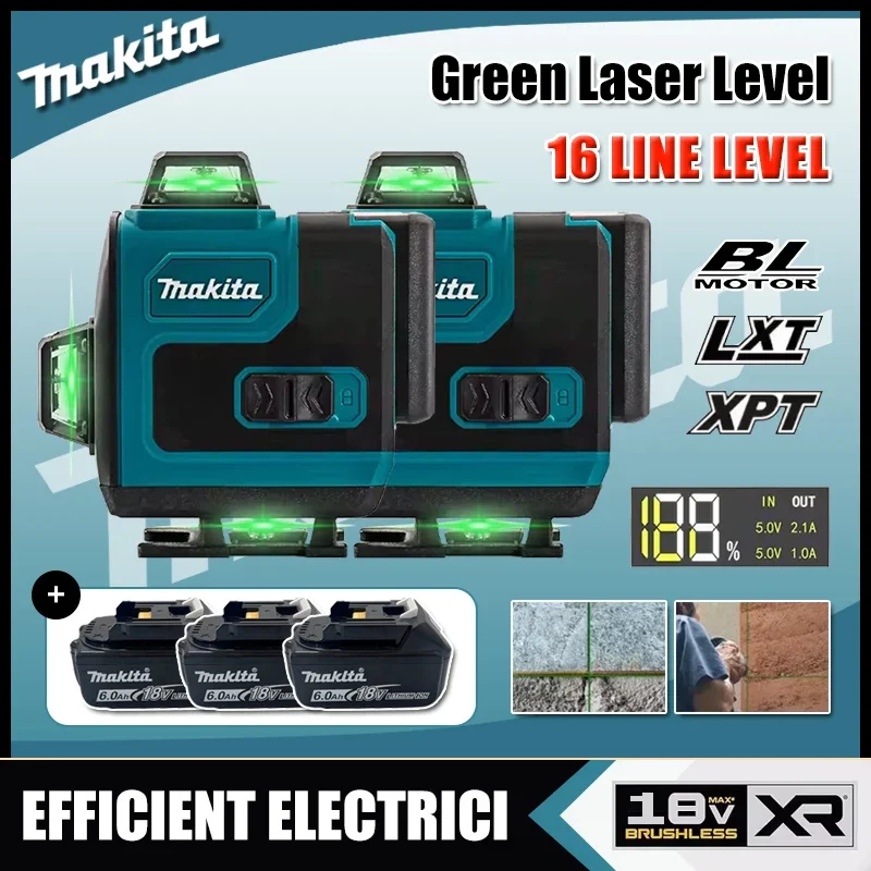 

Лазерный нивелир Makita 16 линий, 360°, горизонтальный и вертикальный, высокоточный, с зеленым лучом, настенный, портативный инструмент