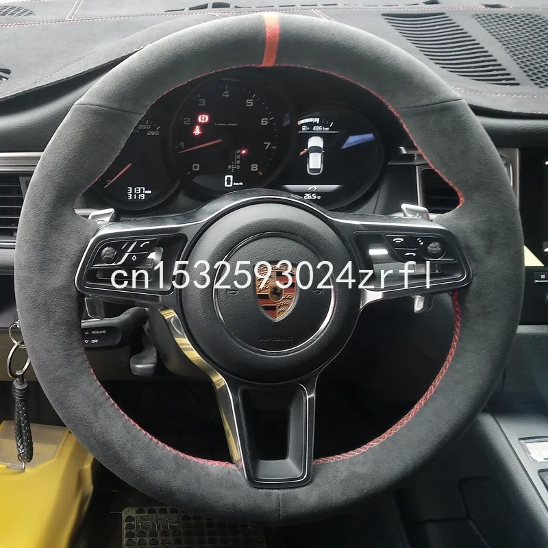 

DIY Black Suede Car Steering Wheel Cover For Porsche Macan Panamera Cayenne