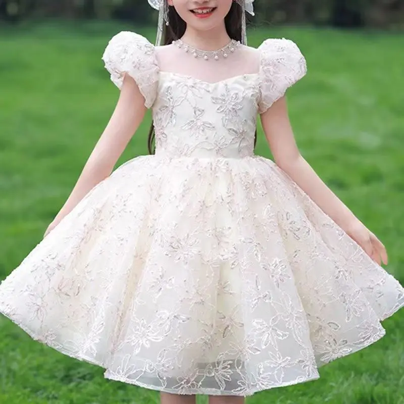 Girls\' dress 2024 new super Fairy Summer Gauze dress Flower child wedding little girl birthday child Princess dress