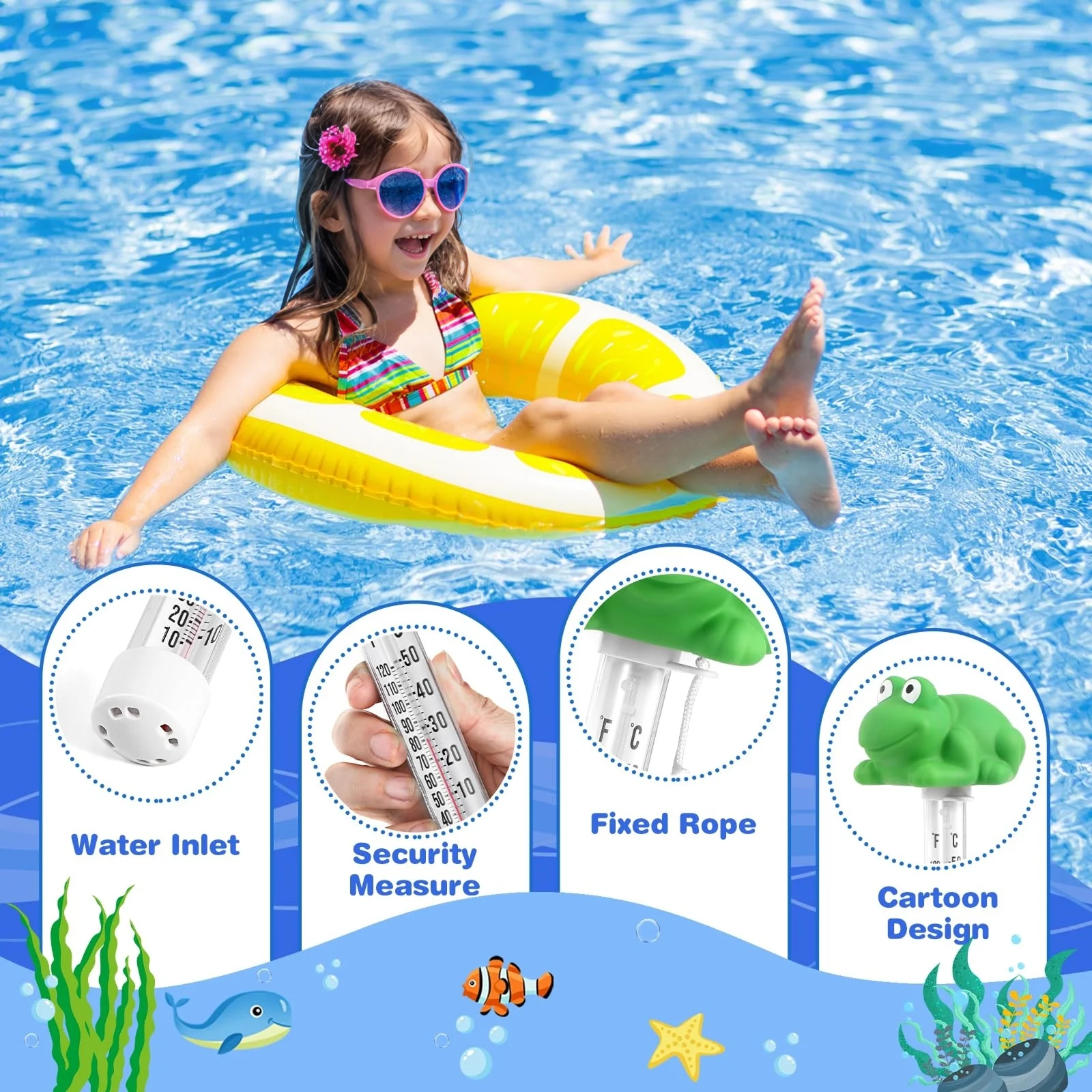 Easy Read Floating Pool Thermometer Durable PVC Water Temp Meter for Indoor Outdoor Pool Hot Tub Paddling Spa Fish Pond