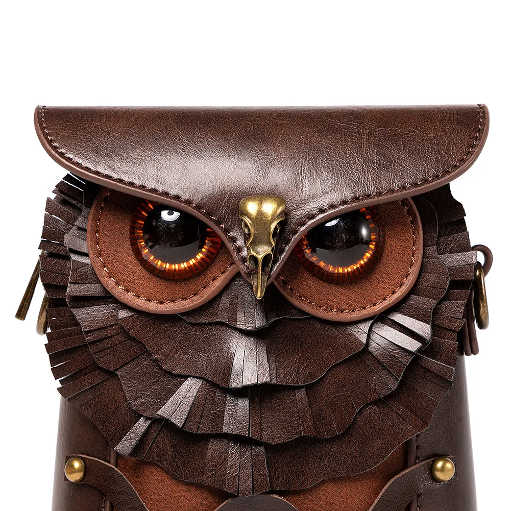 Cool Steampunk Women\'s Shoulder Bag Fashion Owl Purses Mini Cross Bag Mobile Phone Bag Pendant Ladies Zipper Mini Messenger Bag