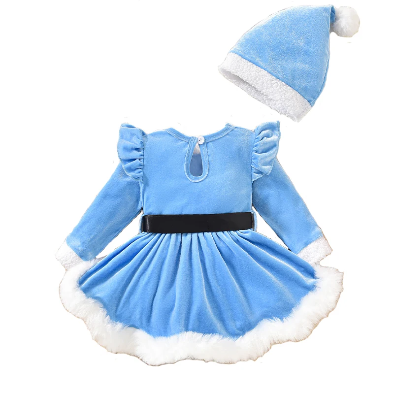 Grüner Weihnachtselfen-Strampler mit Hut, Blaues Kinder-Karnevalskostüm, Rotes Baby-Weihnachtsmann-Prinzessinnenkleid – Detail 7