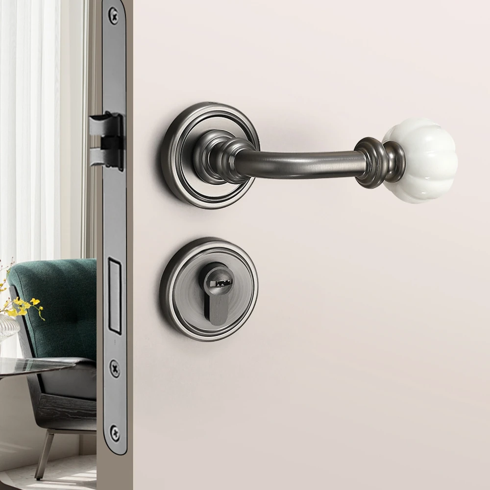 French retro light luxury bedroom door lock universal silent magnetic room door lock split wooden door handle Zinc alloy ceramic