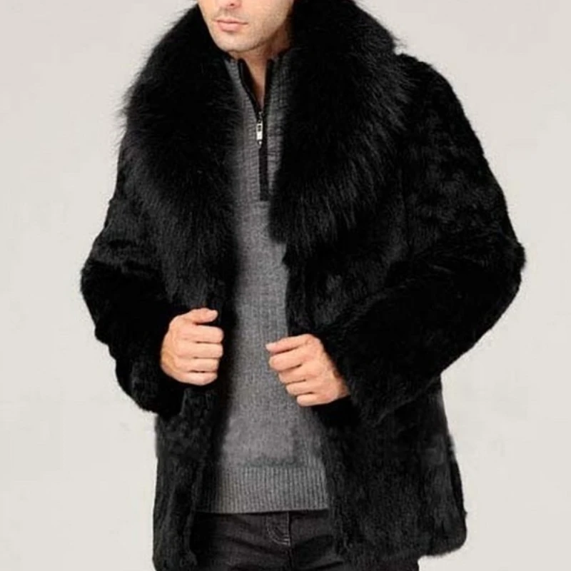 Male New Design Sense Warm Winter Thickened Coat Commuting Slim Environmental Mink Hair Big Hair Collar Personalized Jacket Fox